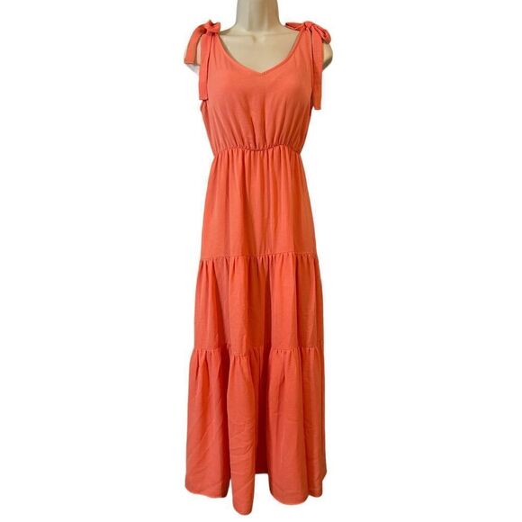 Everly Tiered Tie Strap Dress Coral Size Small - Picture 7 of 13